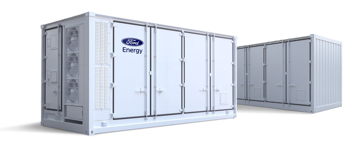 Ford Energy official product image showing a containerized battery storage system